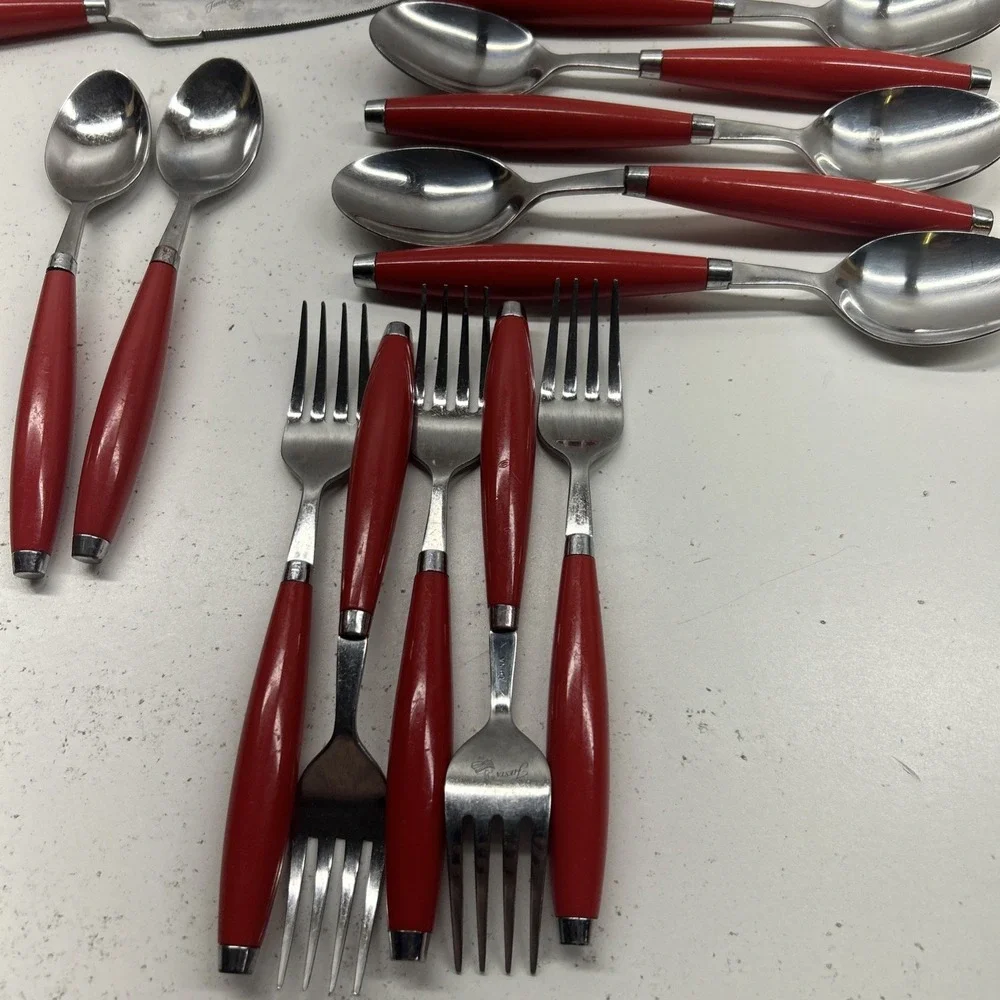 Vintage Fiesta Fiestaware Red Flatware 38 Piece Set Stainless Taiwan